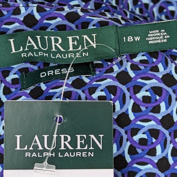 Ralph Lauren Essentials Black/Blue faux wrap Sheath Dress 3/4 Sleeve 18W (NWT) - Picture 6 of 11